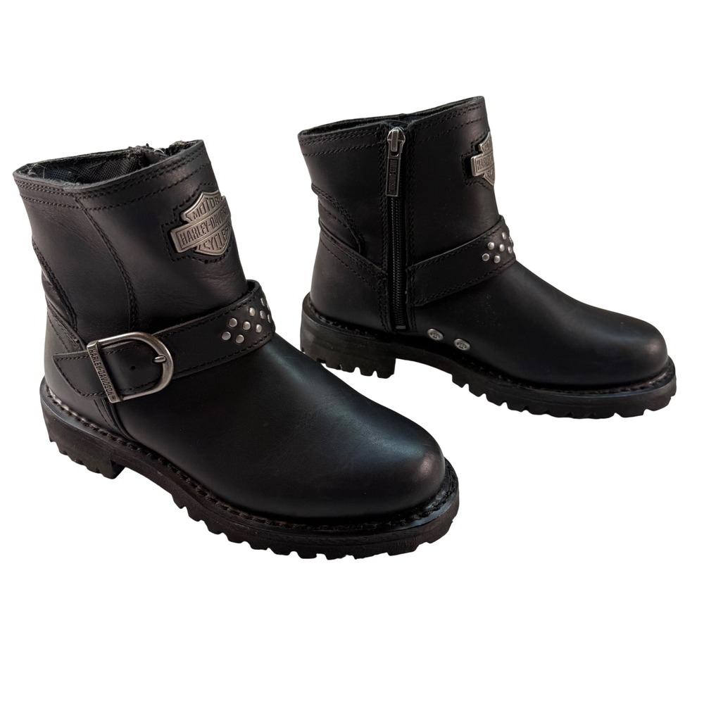 Harley Davidson Brantley Leather Motorcycle Boots Black Studded Women's Sz 5.5